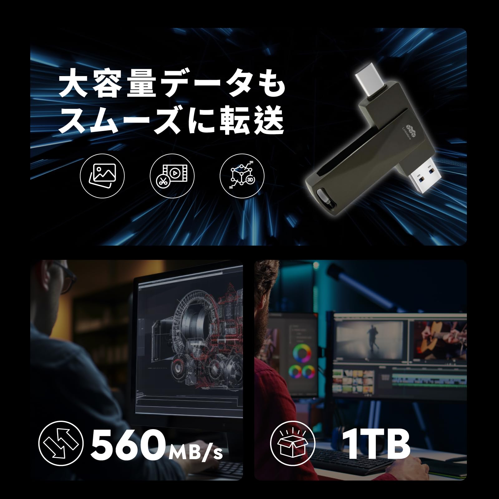 Amazon.co.jp: LinkMore 1TB ポータブルSSD USB-A/Type-C 両対応 360度
